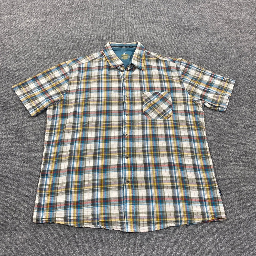 Kuhl Button Down Shirt Mens XL Multicolor Plaid Organic Cotton Short Sleeve